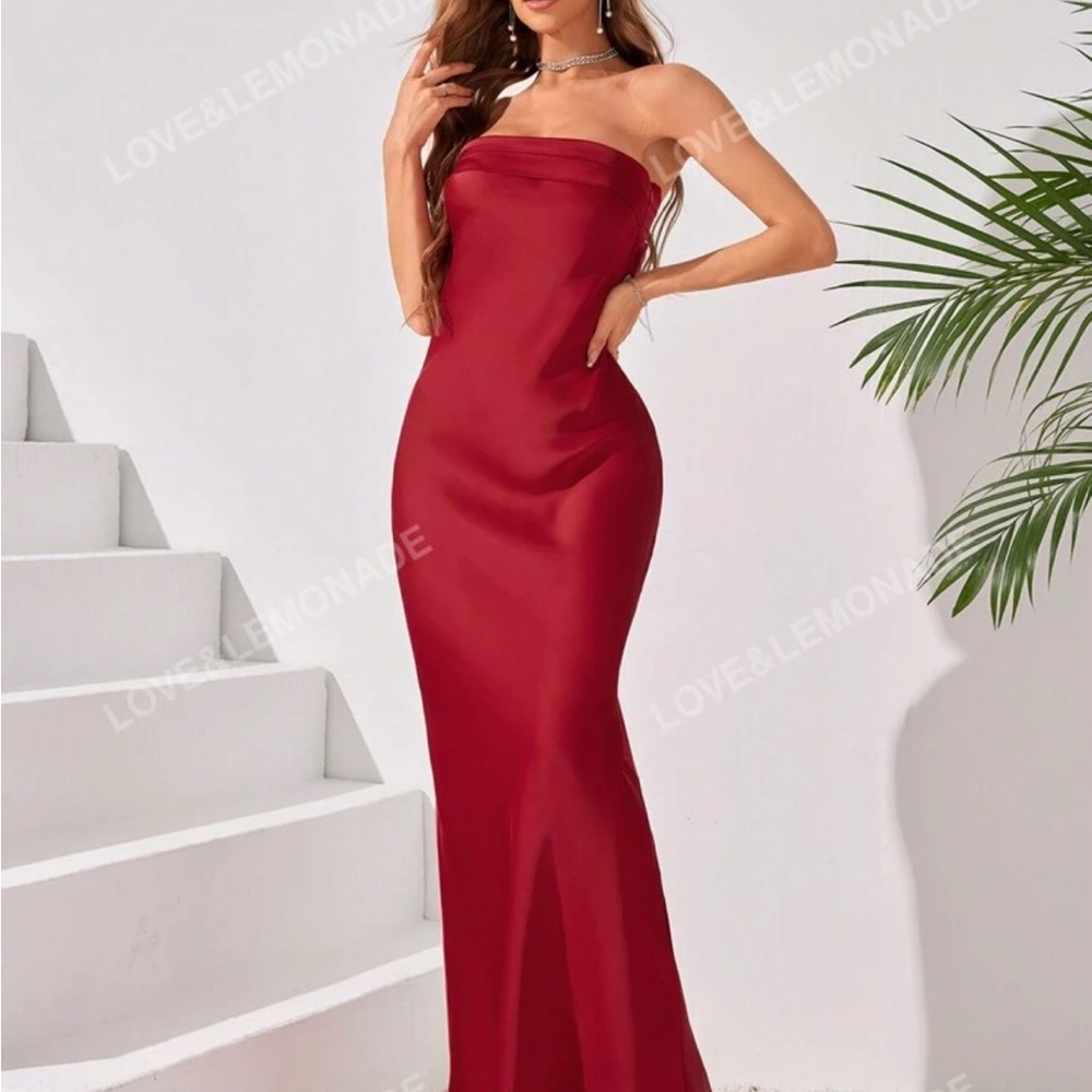 SHEIN Strapless Red Gown